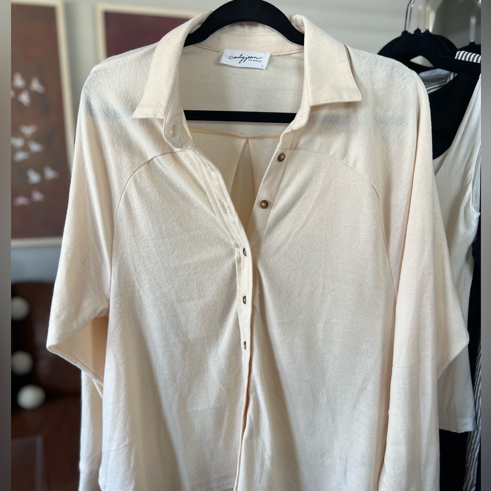 Carly Jean Los Angeles Cream Button Down Shirt- SOFT fabric!